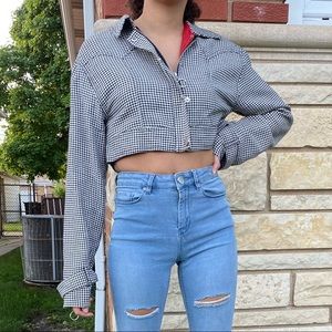 Black & white patterned crop jacket